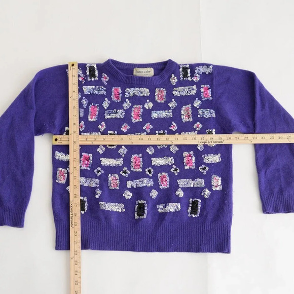 Vintage Franco Valeri Purple w Silver & Pink Embellishments CrewNeck Sweater S - Picture 4 of 13